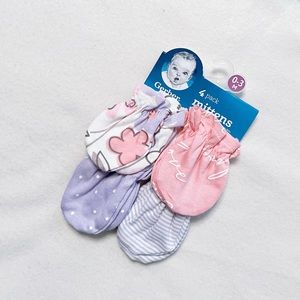 3/$25 Gerber 4-Pack Baby Girls Cotton Bunny Ballerina No Scratch Mittens 0-3M 3M